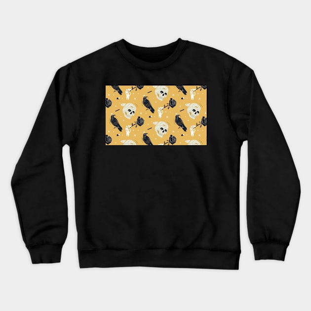 Crows And Skulls Yellow Black Crewneck Sweatshirt by Bestseller